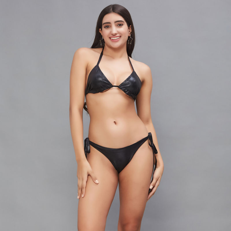 Secrets By ZeroKaata Women Metallic Halter Beach Wear Swim Bikini Set (XS)