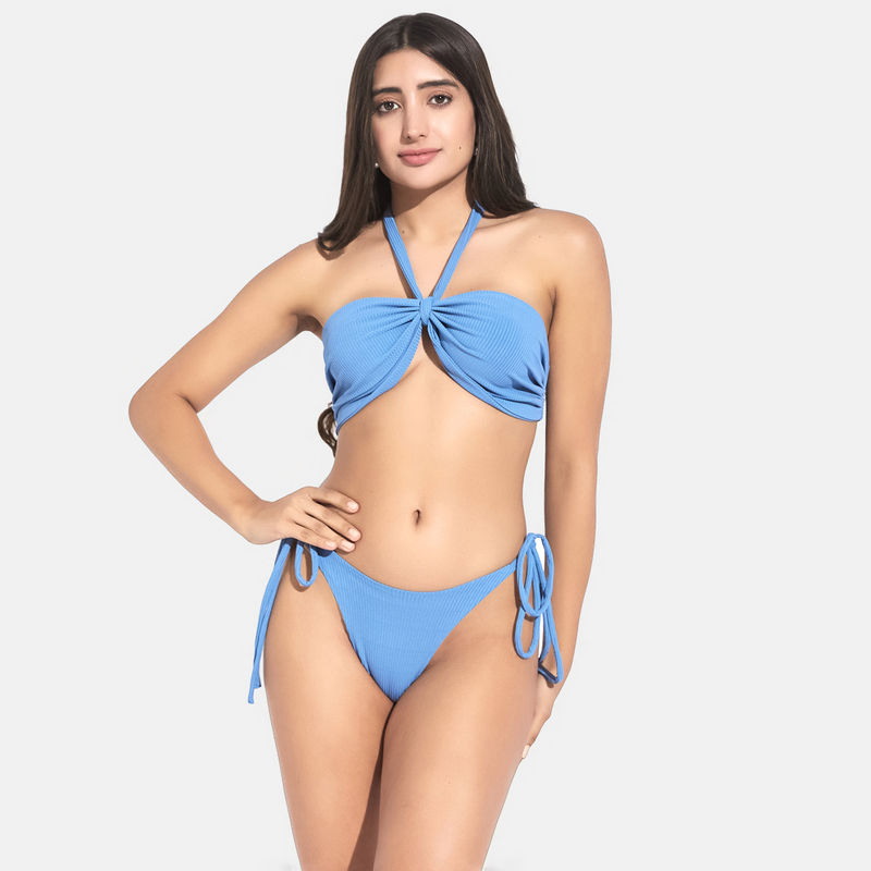 Secrets By ZeroKaata Women Ribbed Halter Beach Wear Swim Bikini Set (S)