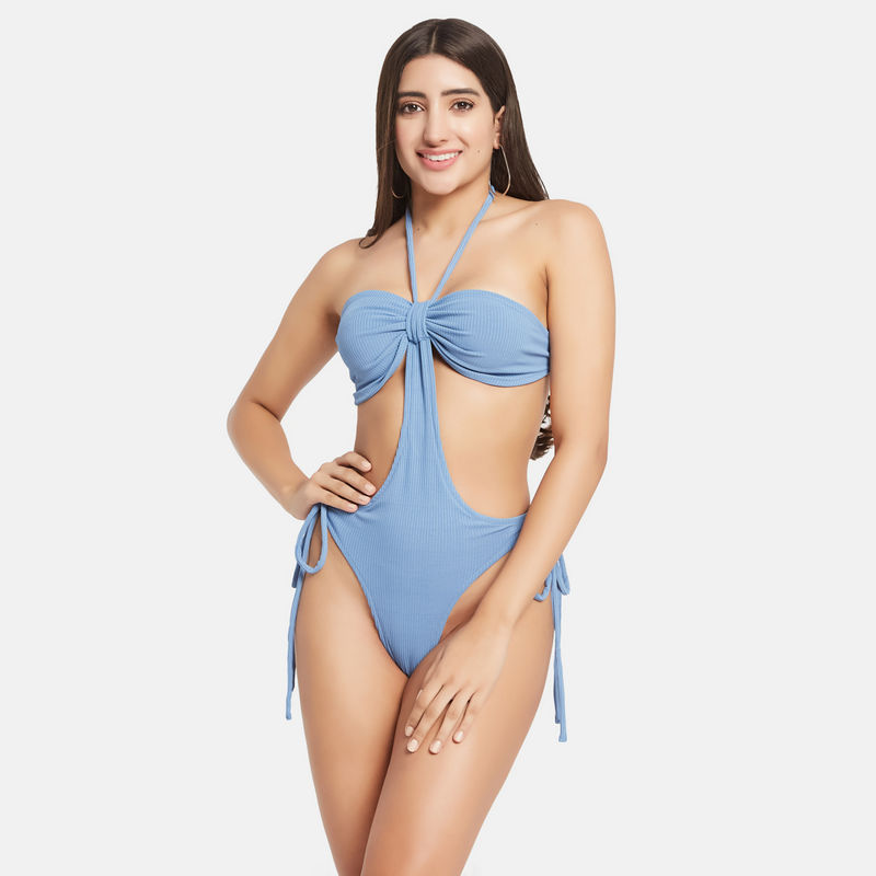 Secrets By ZeroKaata Women Ribbed Halter Beach Wear Swim Bodysuit (XS)