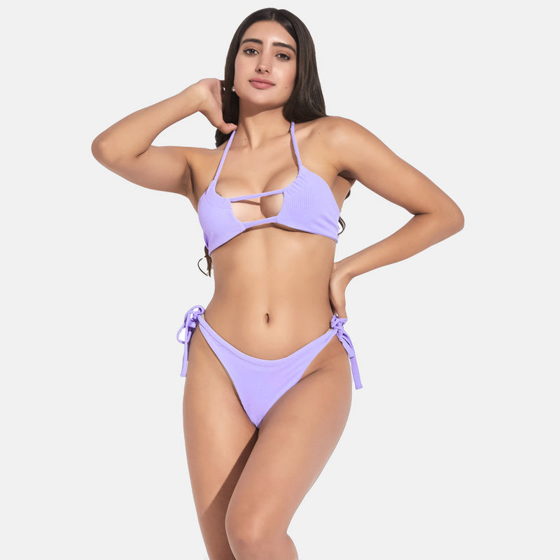 Secrets By ZeroKaata Women Ribbed Halter Beach Wear Swim Bikini Set (XS)