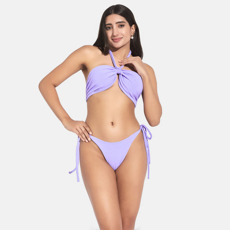 Secrets By ZeroKaata Women Ribbed Halter Beach Wear Swim Bikini Set (L)