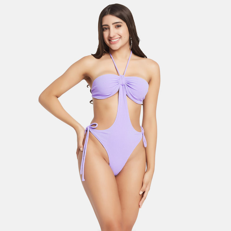 Secrets By ZeroKaata Women Ribbed Halter Beach Wear Swim Bodysuit (XS)