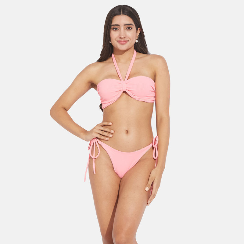 Secrets By ZeroKaata Women Ribbed Halter Beach Wear Swim Bikini Set (L)