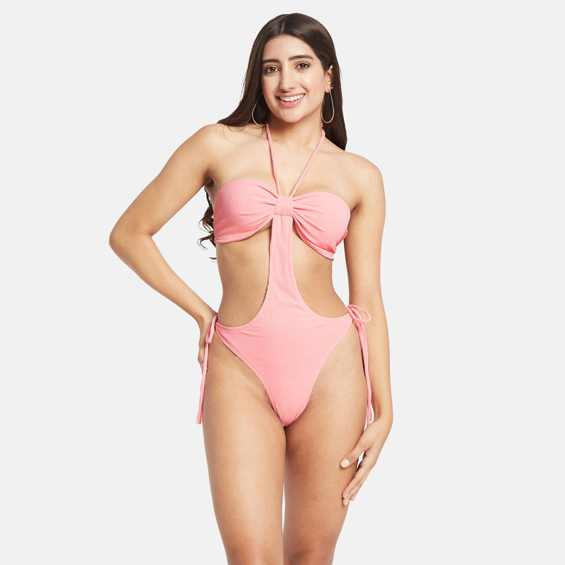 Secrets By ZeroKaata Women Ribbed Halter Beach Wear Swim Bodysuit (XS)