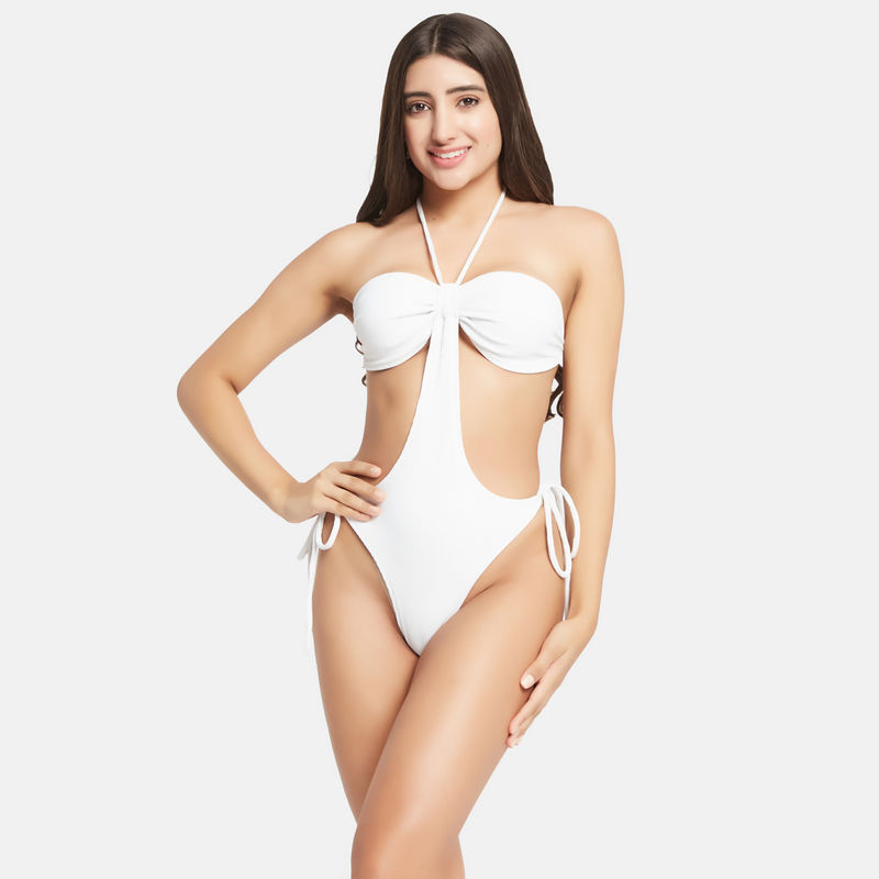 Secrets By ZeroKaata Women Ribbed Halter Beach Wear Swim Bodysuit (XS)