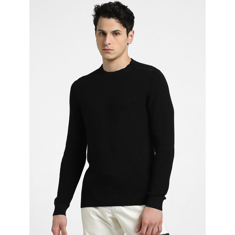 Jack & Jones Men Solid Black Sweater (L)