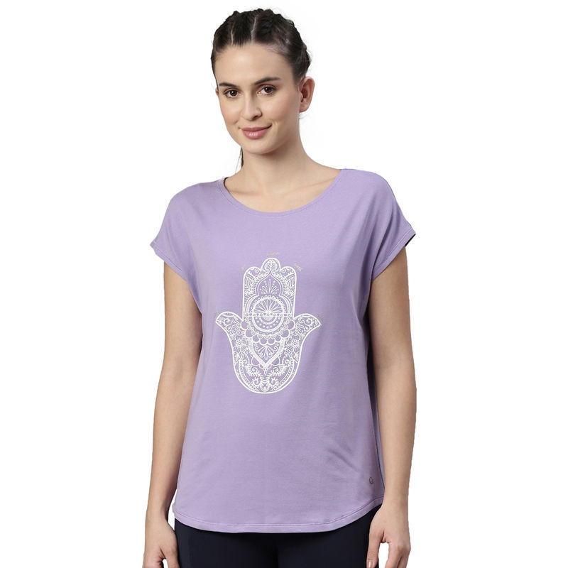 Enamor Athleisure E131-Short Sleeve Boat Neck Antimicrobial Stretch Cotton Tee -Chalky Violet (L)