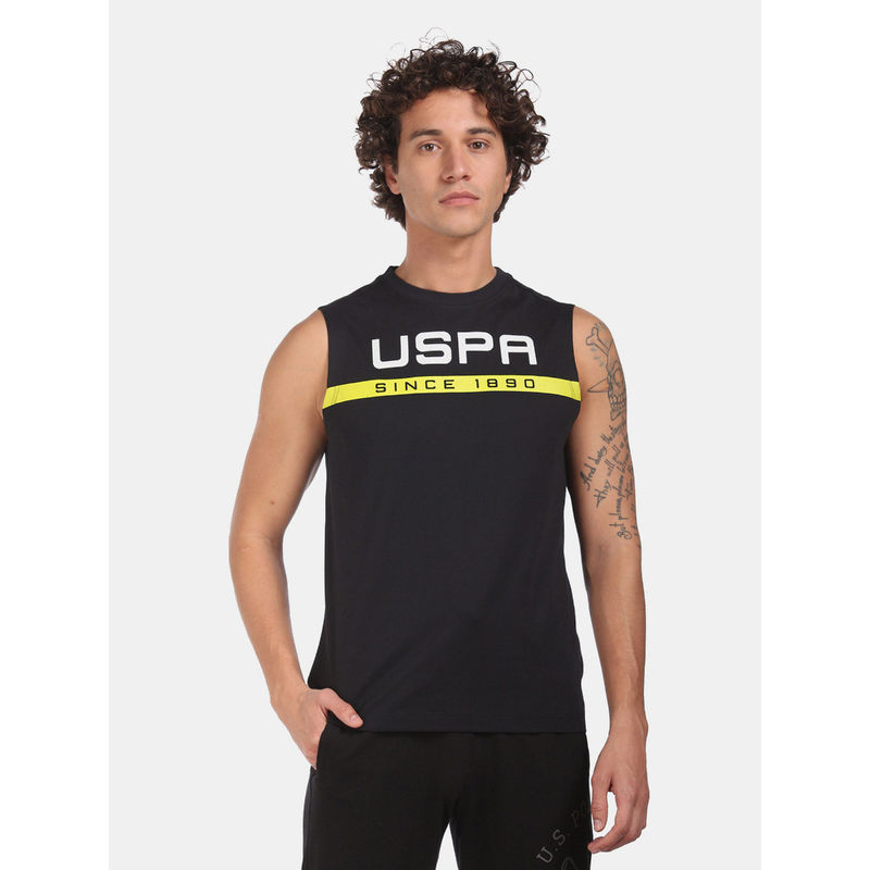 U.S. POLO ASSN. Black Sleeveless Graphic Print Muscle T-Shirt (L) (L)
