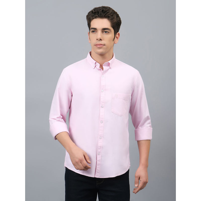 Cantabil Mens Solid Pink Shirt Collar Full Sleeves Casual Shirt (44)