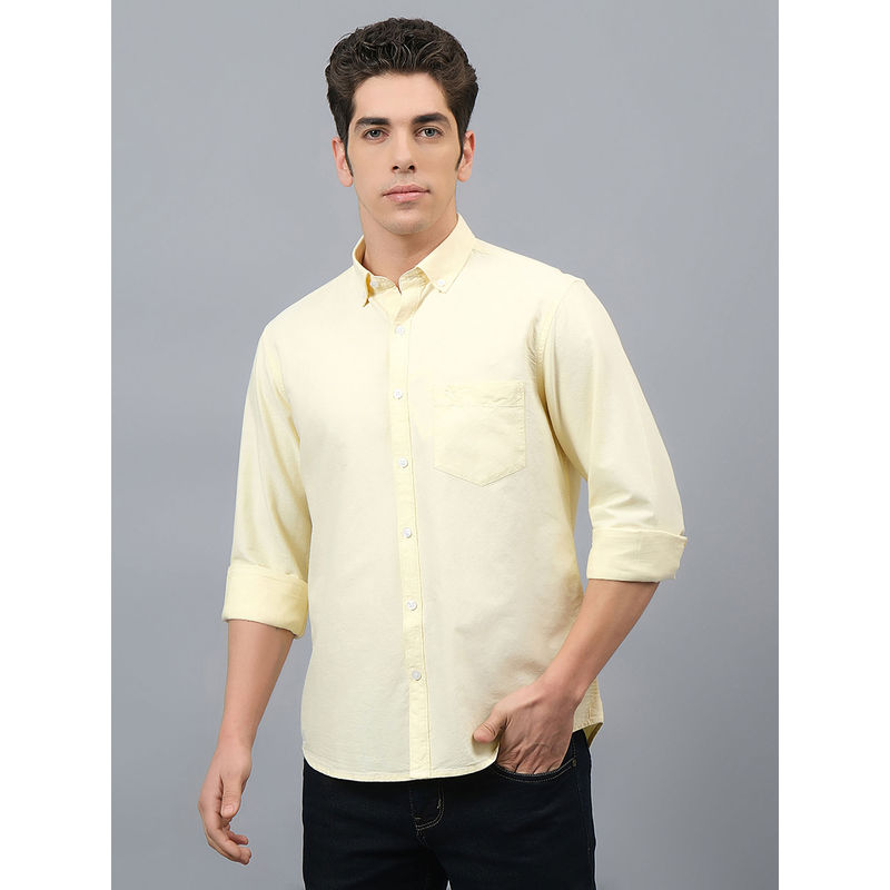 Cantabil Mens Solid Yellow Shirt Collar Full Sleeves Casual Shirt (38)