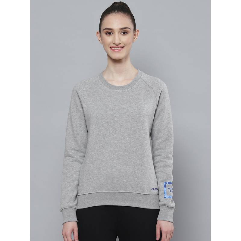 Alcis Women Grey Printed Detail Sweatshirt (L)
