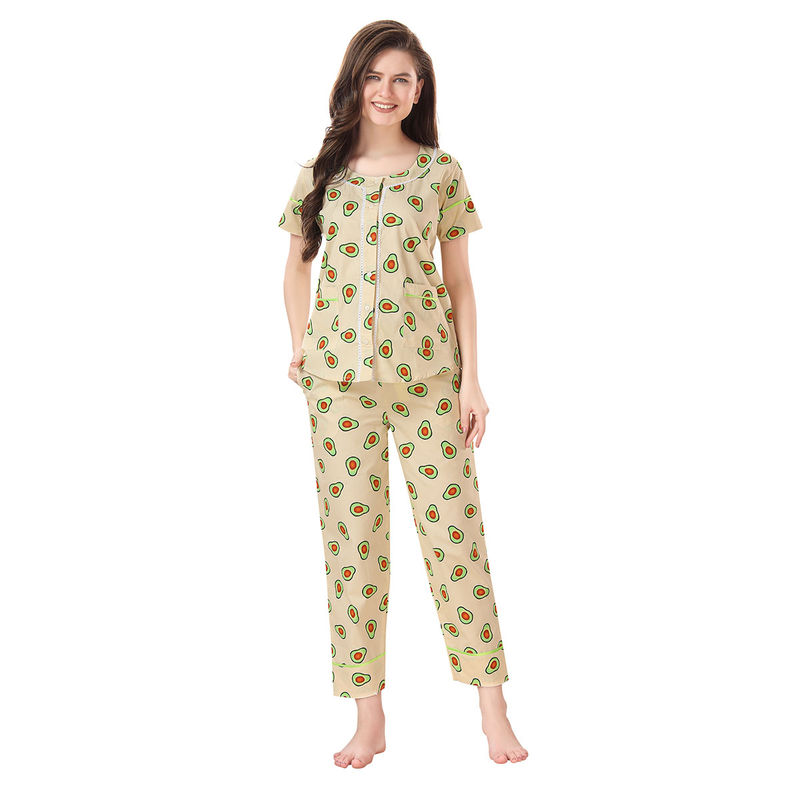 PIU Women's Cotton Avocado Shirt and Pajama (Set of 2) (S)