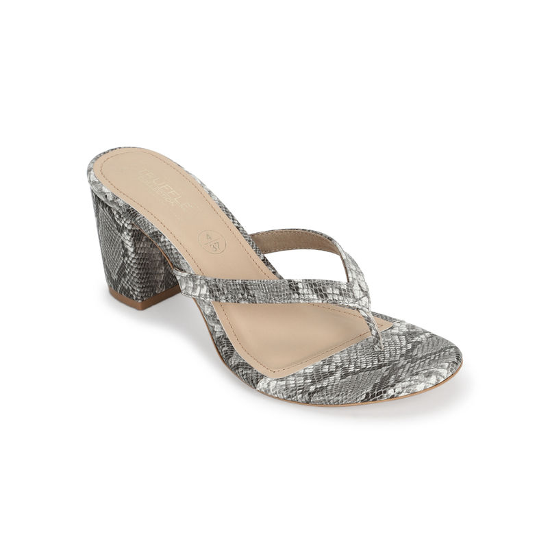 Truffle Collection Grey Snake Pu Slip On High Heel Mules - UK 8