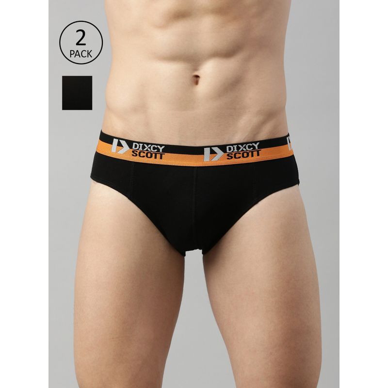 Dixcy Scott Briefs for Men Cotton Underwear Black (Pack of 2) (XL)