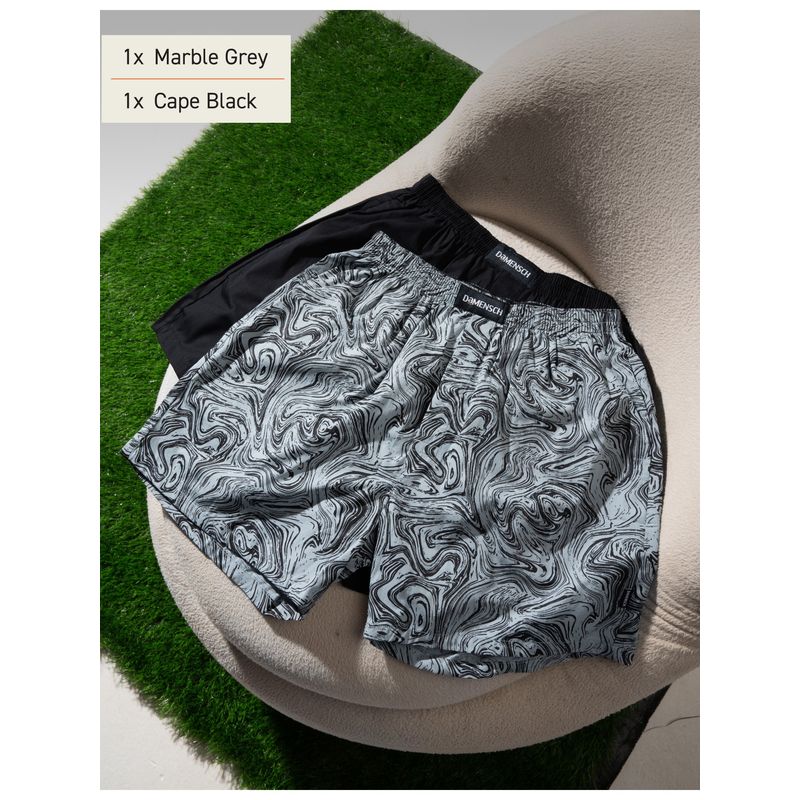 DaMENSCH Breeze Ultra-Light Printed Cotton Boxers Shorts (Pack of 2) (S)