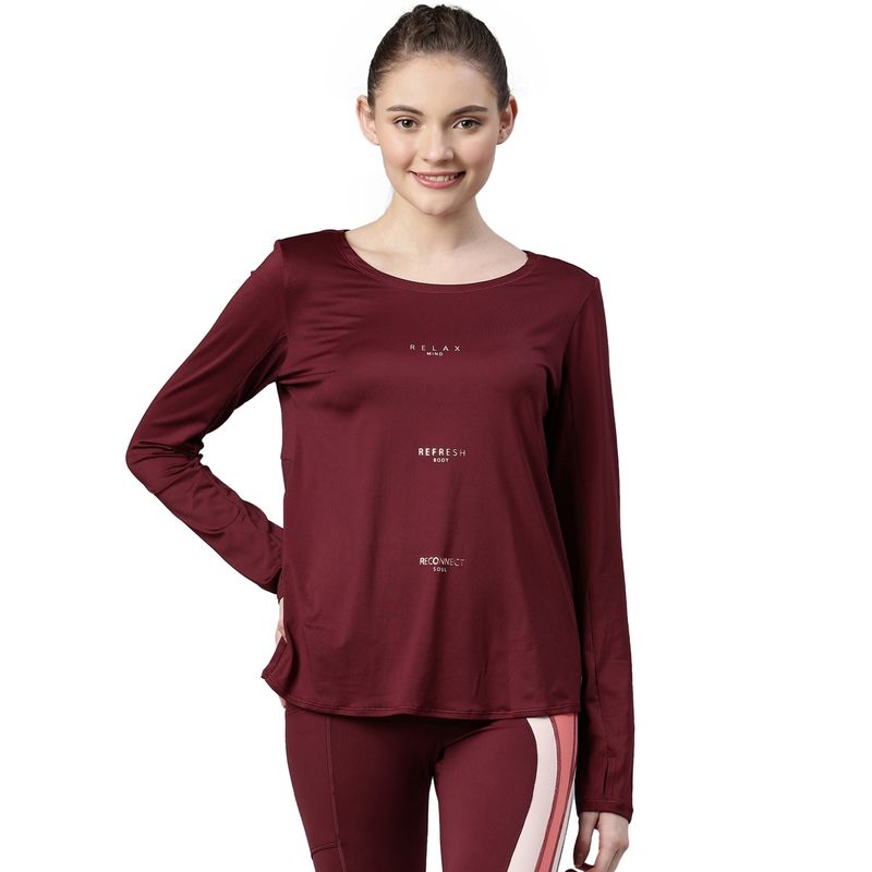 Enamor Womens A304-Long Sleeve With Antimicrobial & Sweat Wicking Anti Chill T-Shirt-Dry Blood (L)
