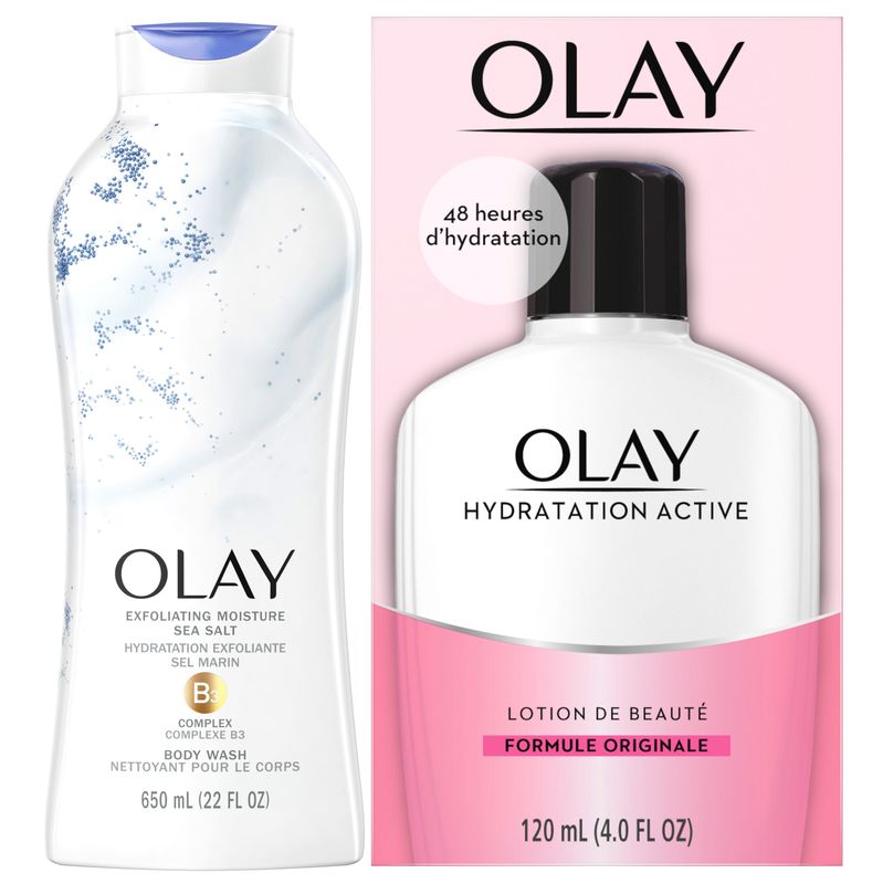 Olay Daily Exfoliating Body Wash+olay Active Hydrating Lotion