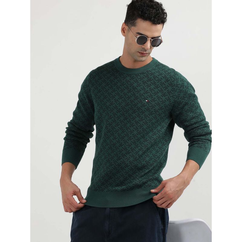 Tommy Hilfiger Allover Monogram Green Sweater (2XL)