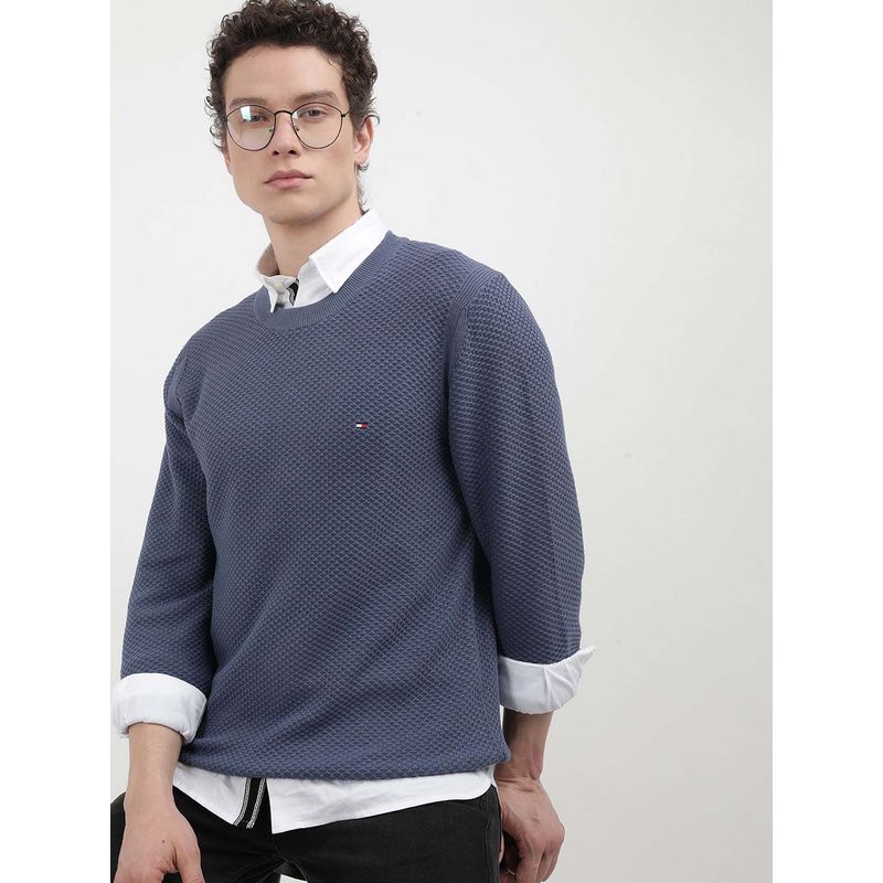 Tommy Hilfiger Oval Structure Blue Textured Sweater (L)