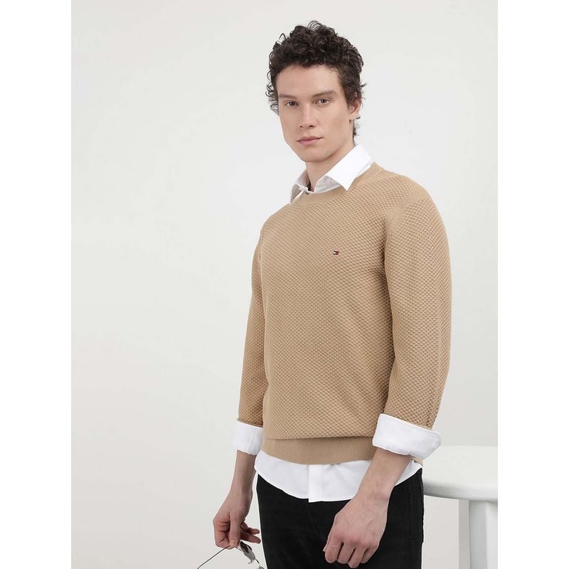 Tommy Hilfiger Oval Structure Beige Textured Sweater (S)