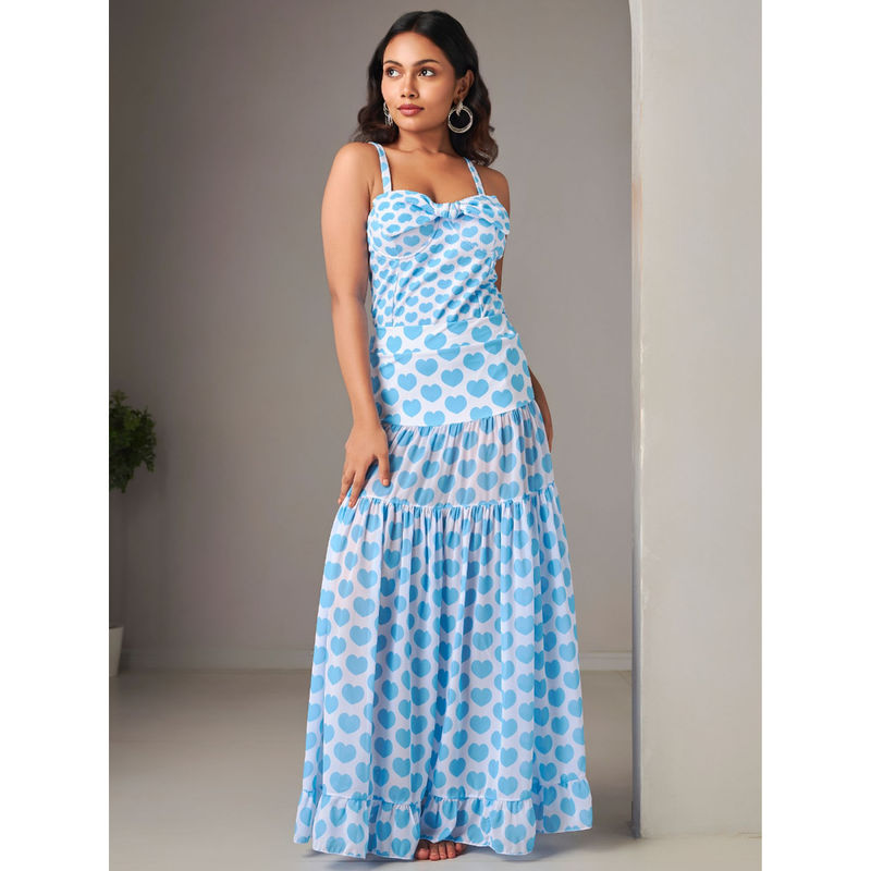 Addery Blue Heart Printed One-Piece with Cover-Up (Set of 2) (S)