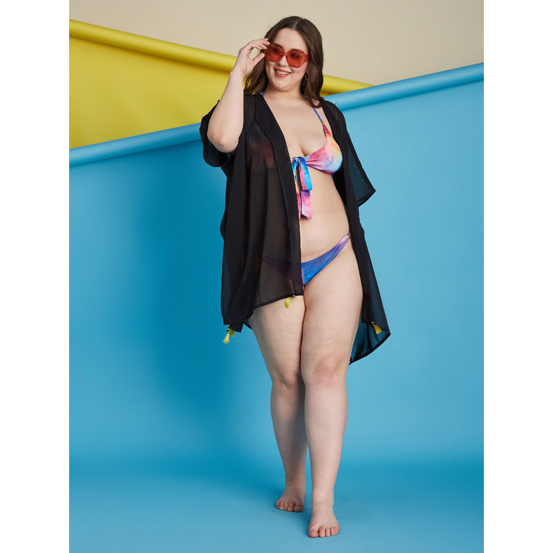 Secrets By ZeroKaata Multi-Color Plus Size Swim Bikini Top with Pant & Cover Up (Set of 3) (M)
