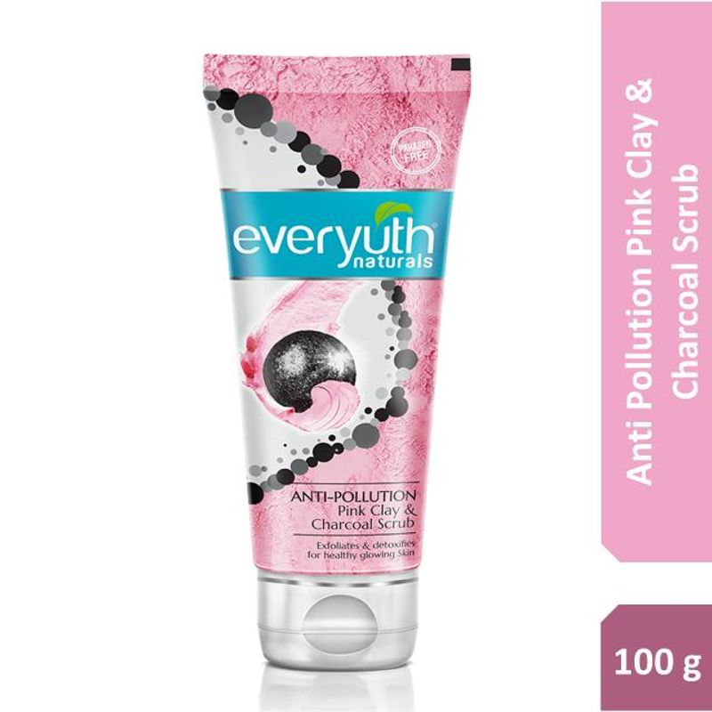 Everyuth Naturals Anti-Pollution Face Scrub - Pink Clay & Charcoal, Exfoliates & Detoxifies