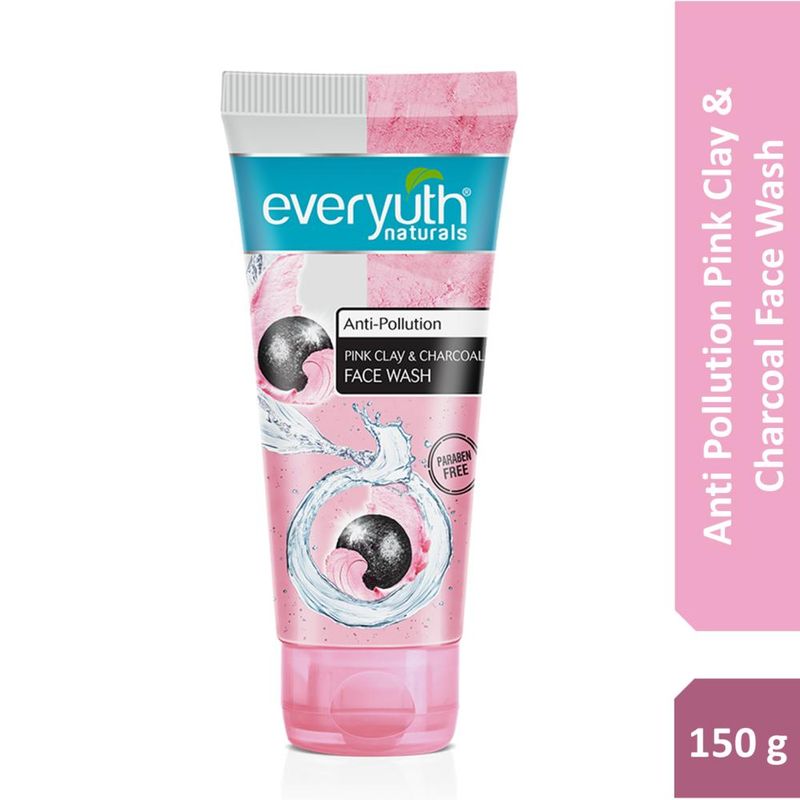 Everyuth Naturals Anti-Pollution Face Wash - Pink Clay & Charcoal, Suits all Skin Types