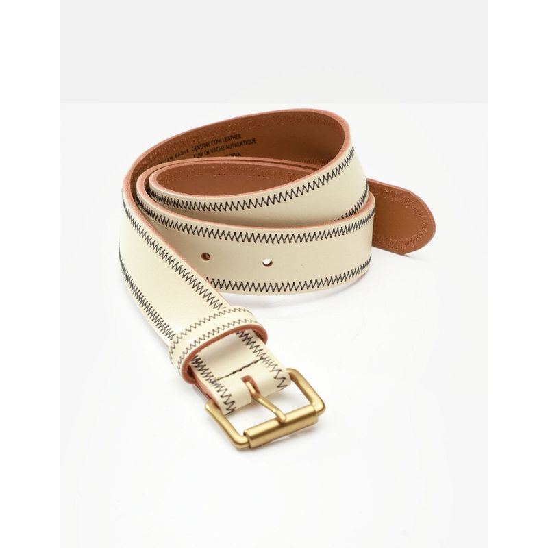 American Eagle Women Cream Contrast Stitch Leather Belt (S)
