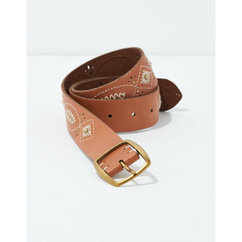American Eagle Women Brown Embroidered Belt (XS)
