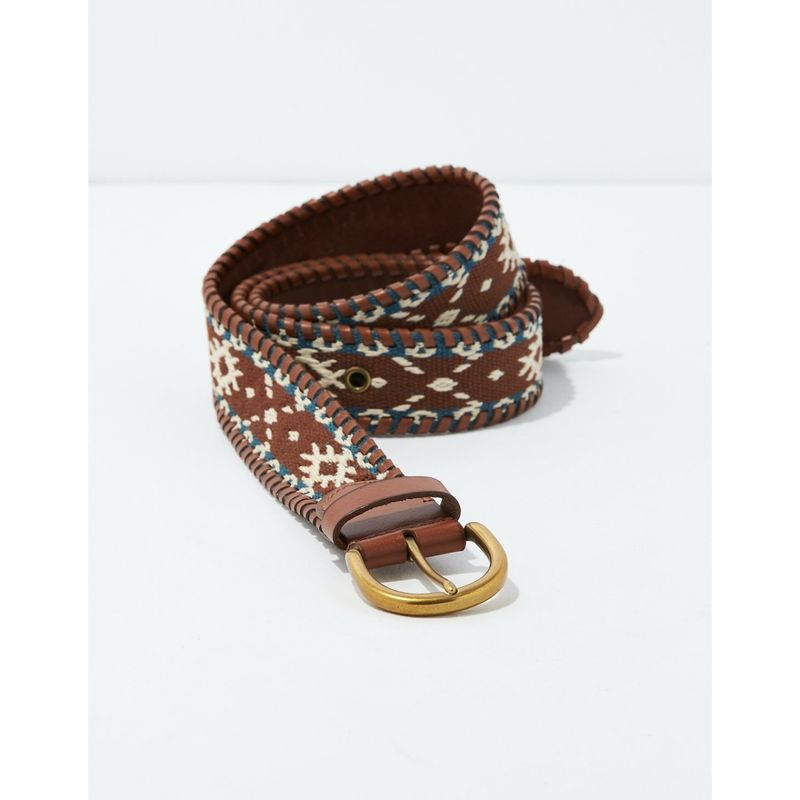 American Eagle Women Brown Embroidered Whipstitch Belt (XS)
