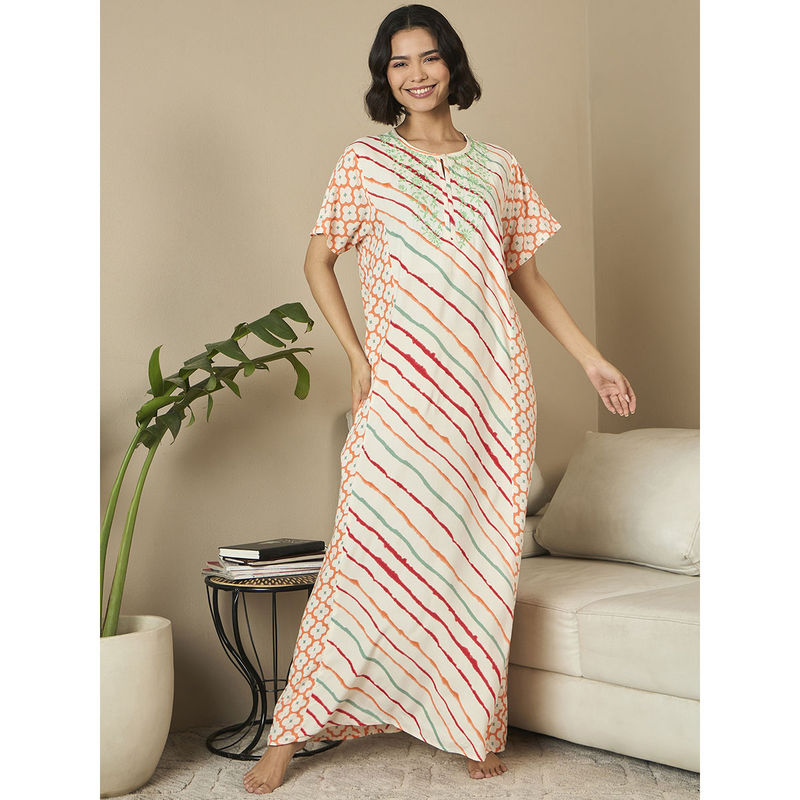 July Nightwear Rayon Multi-Color Long Nighty For Women (L)