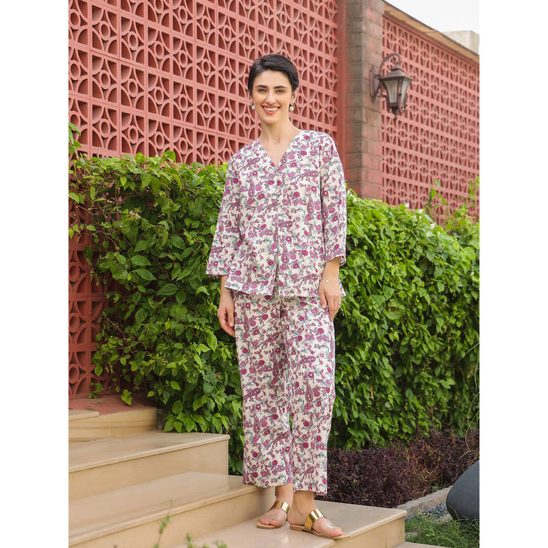 SANSKRUTIHOMES Multi Pure Cotton Printed Night Suit For Women (Set of 2) (XL)