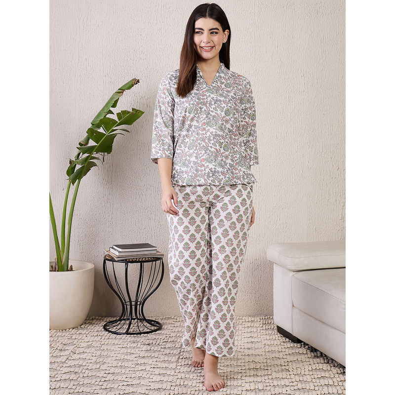 July Nightwear Cotton Green Short Kurti With Pyjama For Women (Set of 2) (M)