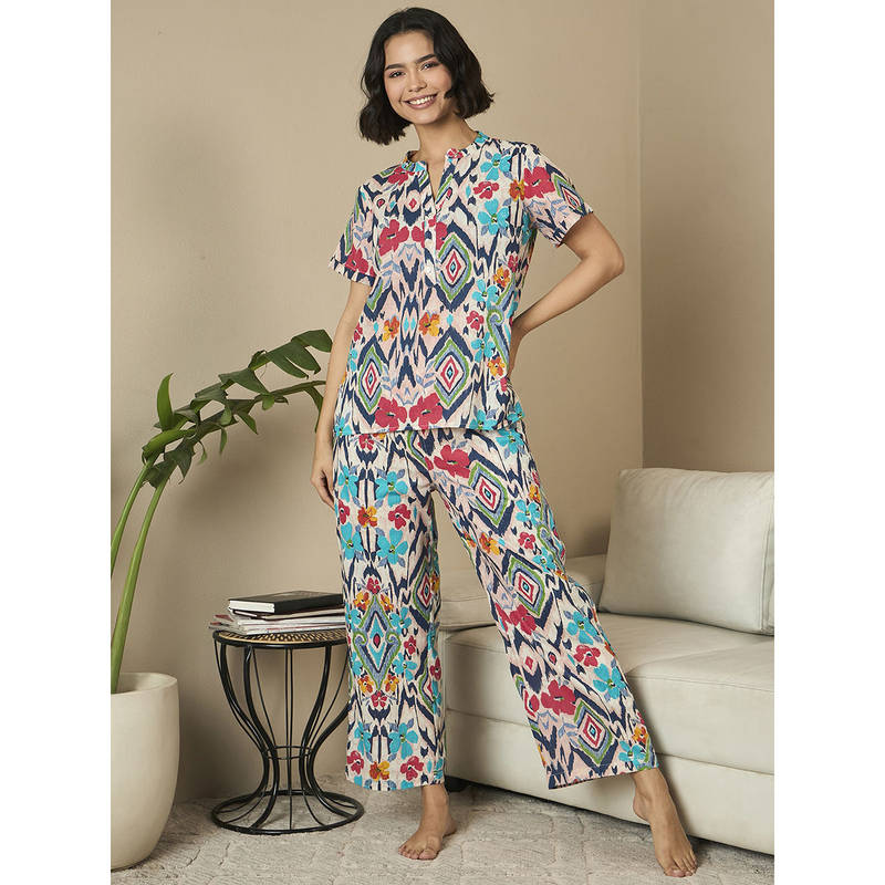 July Nightwear Cotton Short Kurti With Pyjama For Women (Set of 2) (L)