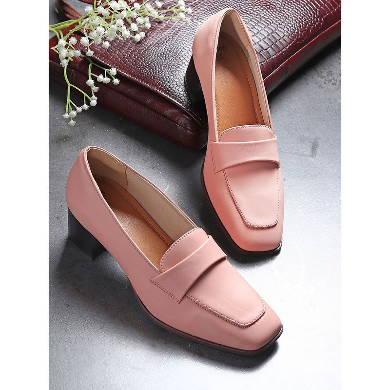 Yoho Pink Bliss Heal 001 Stylish & Comfy Slip On Block Heel Loafers (UK 3)