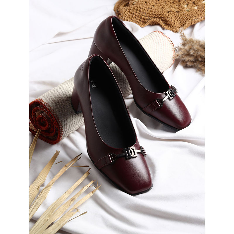 Yoho Maroon Bliss Heal 002 Chic Slip-On Block Heel Loafers (UK 5)