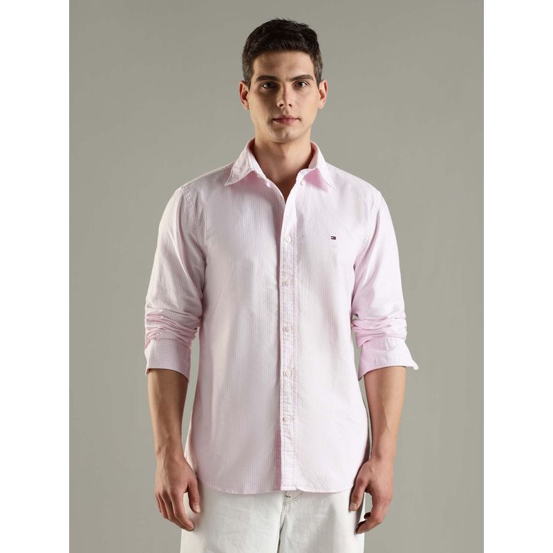 Tommy Hilfiger Pink Striped Regular Fit Cotton Shirt (L)