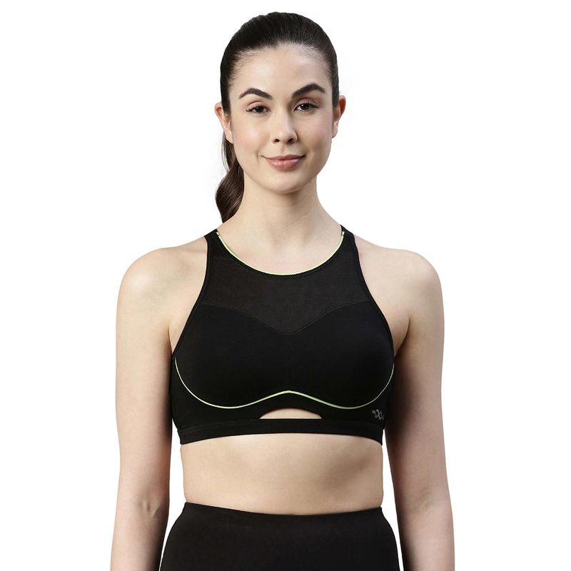 Enamor Sb27 Padded Wirefree Full Coverage Contour Bounce Control Medium Impact Sports Bra Black