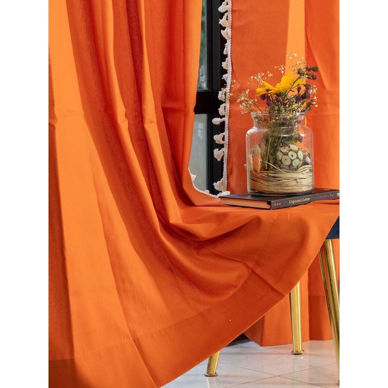Urban Space Boho Cotton Window Curtain with Eyelets & Tieback 1 Piece Aura Burnt Orange (5x4 feet)