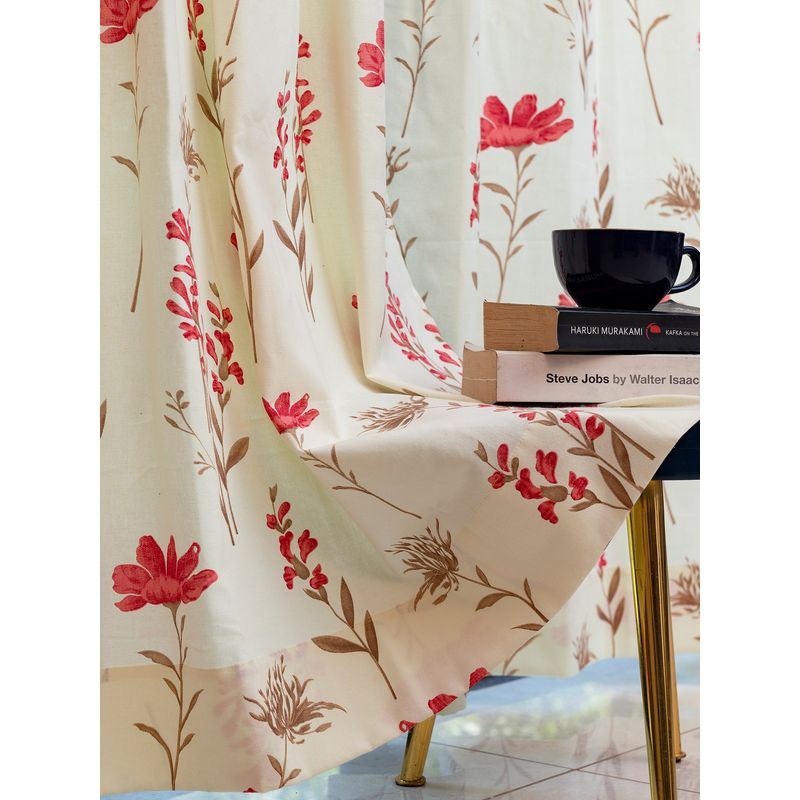 Urban Space Cotton Window Curtains with Eyelets & Tieback Orchid Blooms Pomegranate Pink (Pack of 2)