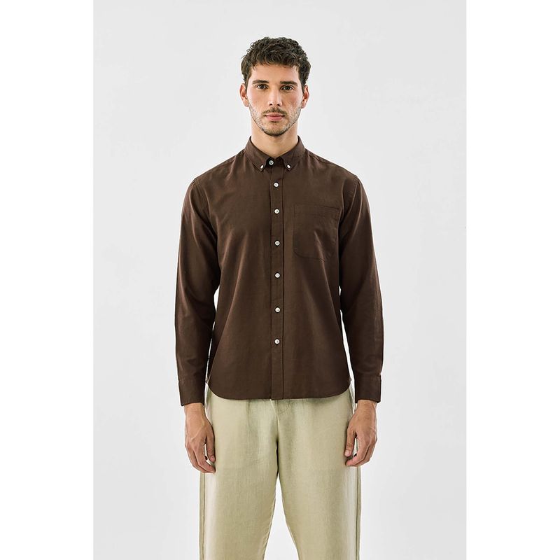 Snitch Men Brown Solid Full Sleeves Regular Casual Shirt (2XL)