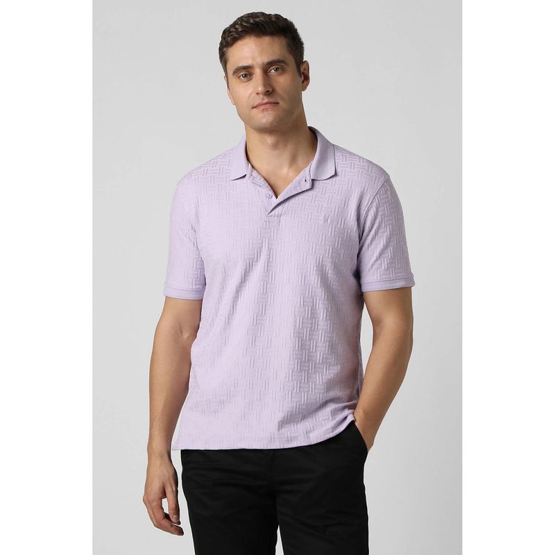 Peter England Men Lavender Textured Polo Neck T-shirt (L)