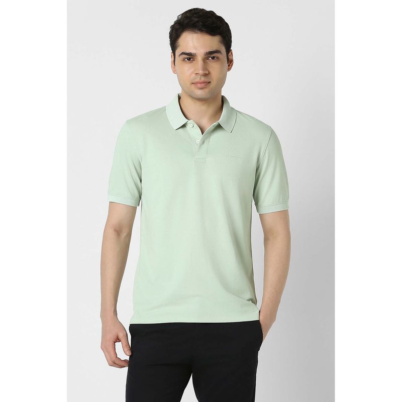 Peter England Men Green Solid Polo Neck T-shirt (M)