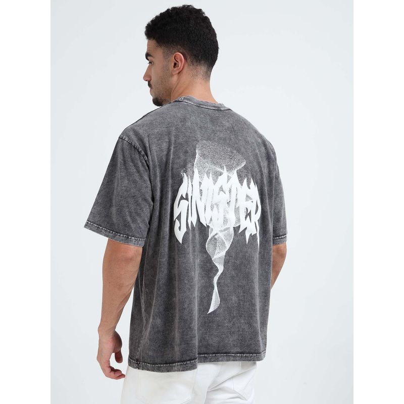 RHINO CULT Men Charcoal Smoke Acid Wash Graphic Printed T-shirt (XS)