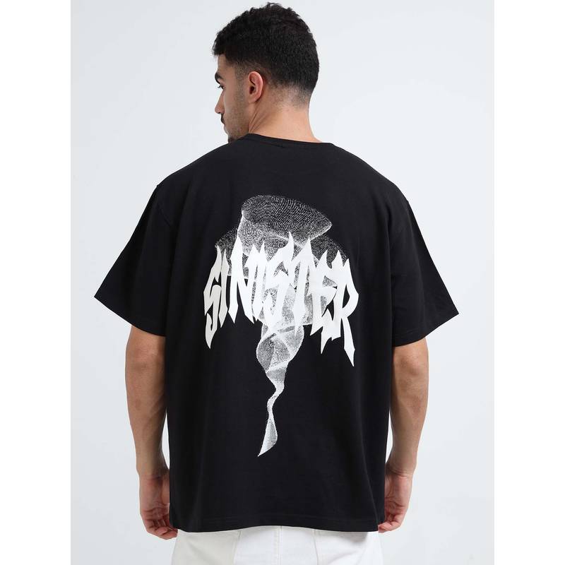 RHINO CULT Men Black Oversize Graphic Printed T-shirt (M)