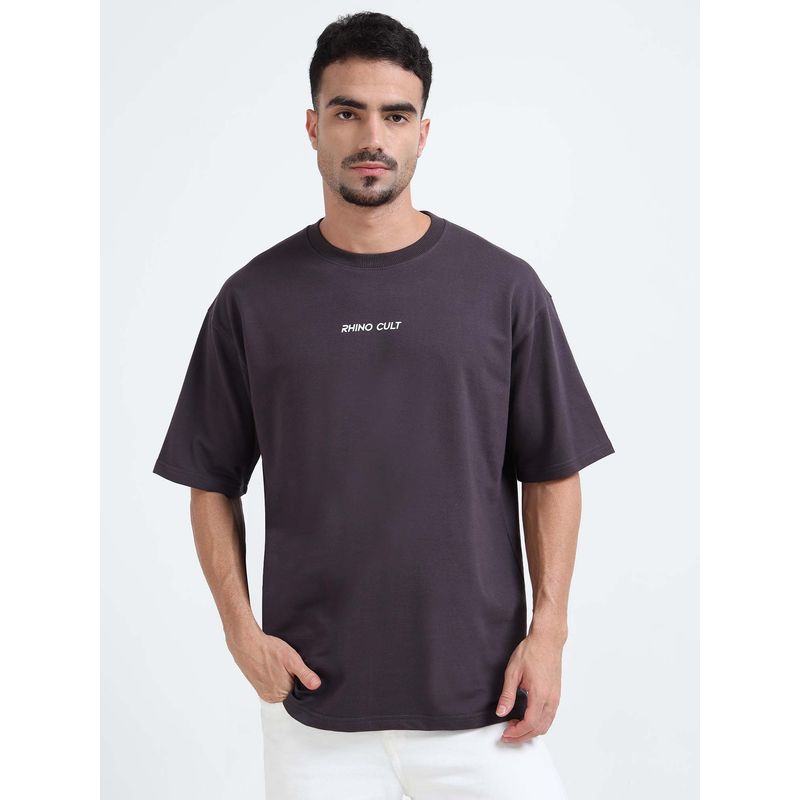 RHINO CULT Men Dark Grey Oversize Half Sleeves T-shirt (XS)