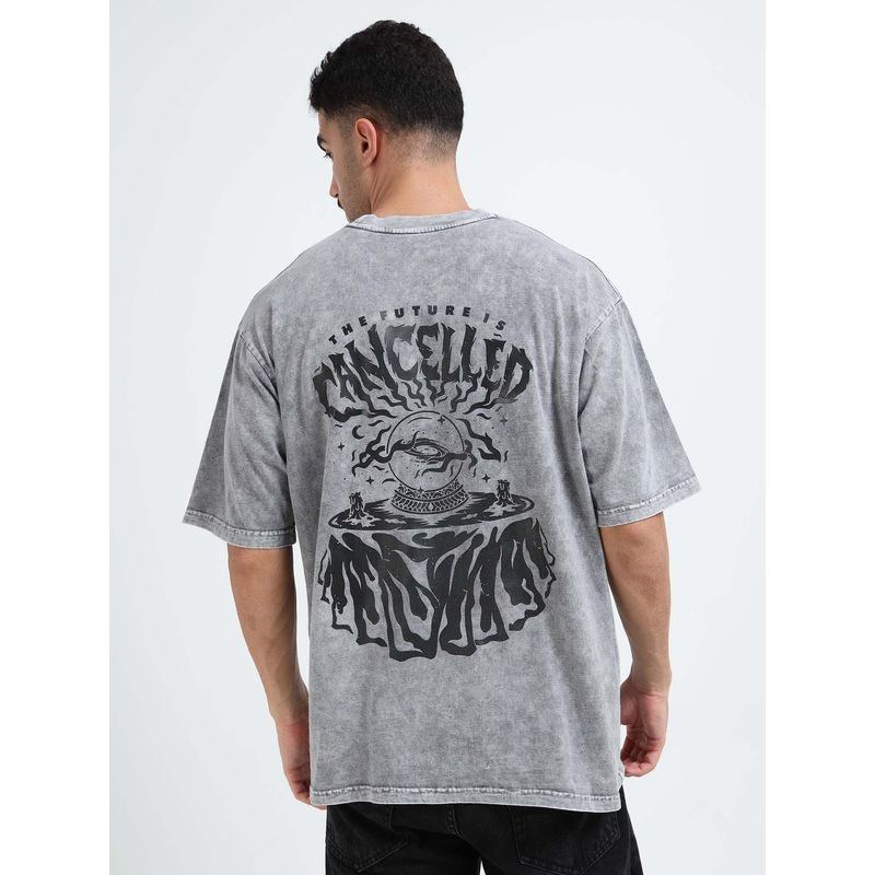 RHINO CULT Men Grey Acid Wash Graphic Printed T-shirt (XS)