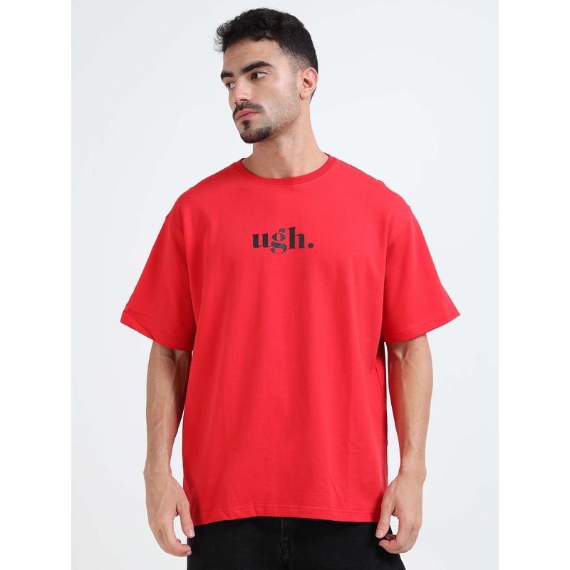 RHINO CULT Men Red Ugh Typography Oversized T Shirt (XS)