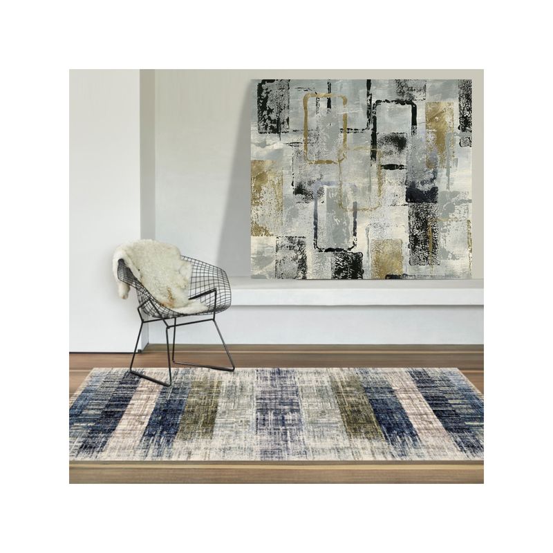 OBSESSIONS Anti-Static Machine Made Abstract Carpet, Dark Blue (4 x 6 Feet)